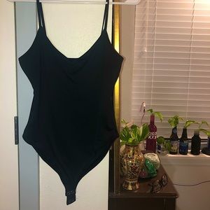 ⚡️F21 Fitted Bodysuit Classic Black Tank Top Style V Neck Shirt Blouse | Medium